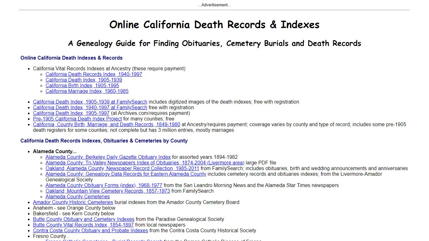 Online California Death Indexes, Records & Obituaries